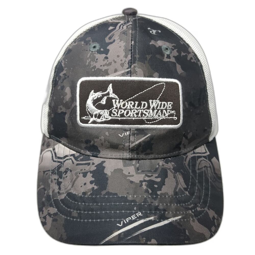 World Wide Sportsman Trucker Hat Black White One Size Viper Camo Mesh Snapback